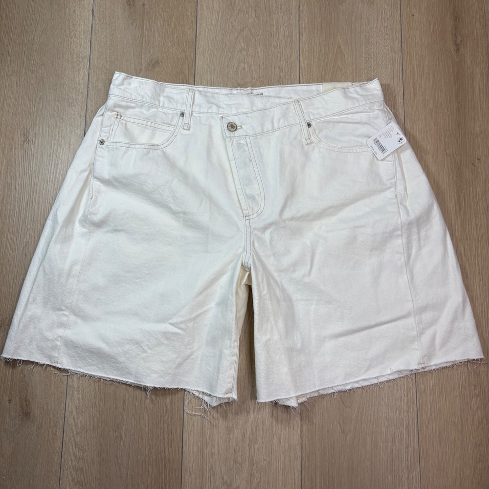 We The Free People Boomerang High Rise Long Denim Shorts White 33 OB1961321 NWT